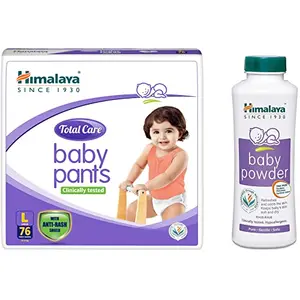 Himalaya Total Care Baby Pants Diapers Large (9-14 kg) 76 Count White & Himalaya Baby Powder (400g)