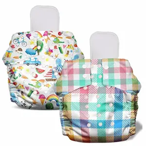 NAPPERS By Mother Sparsh Free Size Cloth Diaper For Babies | Washable & Reusable | With 1200+ GSM Dry Feel Absorbent Soaker Pad | Pack of 2 (Checker & Doodle)