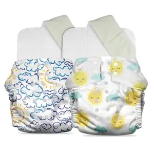 Mother Sparsh Plant Powered Cloth Diaper for Babies-Free Size | Medical Grade Fabric with 100% Organic Cotton | 13 Layer Breathable Soaker With Built-In Booster Pad | Pack of 2 (Cloudy&Snoozy)