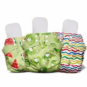 NAPPERS by Mother Sparsh Free Size Cloth Diaper for Babies |Washable & Adjustable| with Dry Feel Absorbent Soaker Pad | Pack of 3 (MelonKrazy Rainbow)
