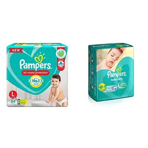 Pampers Diaper Pants Large 64 Count & Pampers Baby Dry Diapers New Born 22 Count