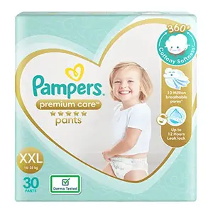 Pampers Premium Care Pants Style Baby Diapers XX-Large (XXL) Size 30 Count All-in-1 Diapers with 360 Cottony Softness 15-25kg Diapers