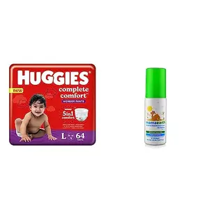 Huggies Complete Comfort Wonder Pants Large (L) Size Baby Diaper Pants (64 count) with 5 in 1 Comfort & Mamaearth Mineral Based Sunscreen Baby Lotion SPF 20+Hypoallergenic100ml(0-10 Years)