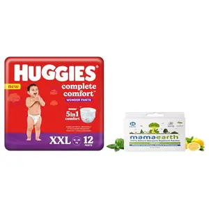Huggies Complete Comfort Wonder Pants Double Extra Large (XXL) Size Baby Diaper Pants 12 count & Mamaearth Natural Repellent Mosquito Patches For Babies with 12 Hour ProtectionWhitePack of 1