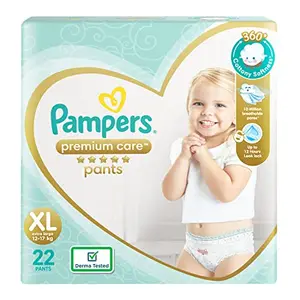 Pampers Premium Care Pants Style Baby Diapers X-Large (XL) Size 22 Count All-in-1 Diapers with 360 Cottony Softness 12-17kg Diapers