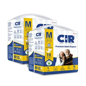 CIR Premium Adult Diaper - Tape Style | All Night Protection with Aloe Vera | Medium (M) Size | Waist (71-111cm|28"-44") | 20 Units