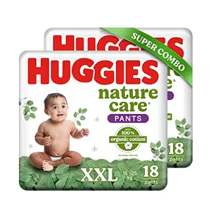 Huggies Nature Care Pants Double Extra Large Size (15-25 Kg) Premium Baby Diaper Pants Combo Pack 36 Count Made with 100% Organic Cotton