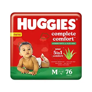 Huggies Complete Comfort Wonder Pants with Aloe Vera Medium (M) size baby diaper pants 76 count