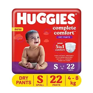 Huggies Complete Comfort Dry Pants Small (S) Size Baby Diaper Pants 22 count with 5 in 1 Comfort