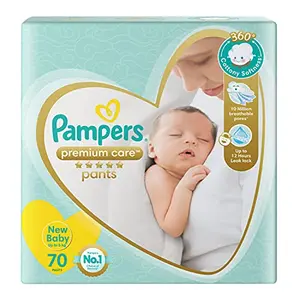 Pampers Premium Care Pants New Born/Extra Small (NB/XS) Size 70 Count Pant Style Baby Diapers All-in-1 Diapers with 360 Cottony Softness Up to 5kg Diapers
