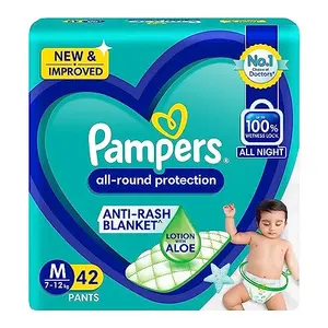 Pampers All round Protection Pants Medium size baby diapers (MD) 42 Count Anti Rash diapers Lotion with Aloe Vera