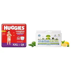 Huggies Complete Comfort Wonder Pants Double Extra Large (XXL) Size Baby Diaper Pants (24 count) & Mamaearth Natural Repellent Mosquito Patches For Babies with 12 Hour ProtectionWhitePack of 1