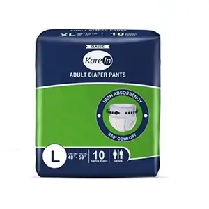 KareIn Classic Adult Diaper Pants Large 90-120 Cm (35"- 47") Unisex Leakproof Elastic Waist Wetness Indicator 10 Count
