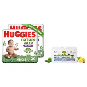 Huggies Nature Care Pants for Babies Extra Small (XS) Combo Pack of 2 20 Count Per Pack (40 Count) & Mamaearth Natural Repellent Mosquito Patches For Babies with 12 Hour ProtectionWhitePack of 1