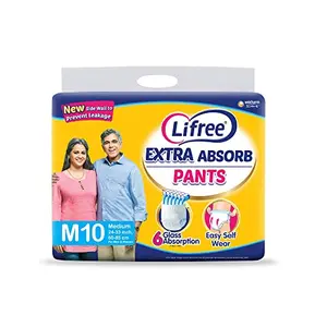 Lifree Extra Absorb Adult Diaper Pants Unisex Medium (M) 10 Pieces Waist size (60-85 cm | 24-33 Inches)