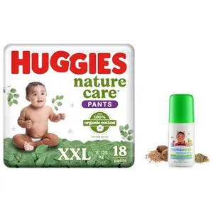 Huggies Nature Care Pants for Babies Double Extra Large (XXL) 18 Count & Mamaearth Easy Tummy Roll On Oil for Colic & Gas Relief with Hing & Fennel Oil 40ml (For external use)