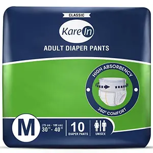 KareIn Classic Adult Diaper Pants Medium 75 - 100 Cm (30"- 40") Unisex Leakproof Elastic Waist Wetness Indicator 10 Count