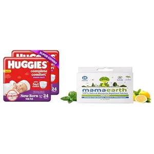Huggies Complete Comfort Wonder Pants Extra Small (XS) Combo Pack of 2 24 count Per Pack (48 count) & Mamaearth Natural Repellent Mosquito Patches For Babies with 12 Hour ProtectionWhitePack of 1