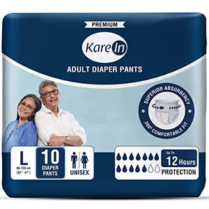 KareIn Premium Adult Diaper Pants Large 90 - 120 Cm (35"- 47") Unisex Leakproof Elastic Waist Wetness Indicator 10 Count