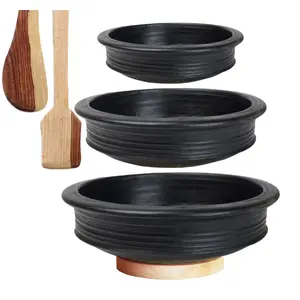 Craftsman India Online Pre-Seasoned Earthen/Clay-Handi/Kadai/Pot Combo 1 2 & 3 Liter