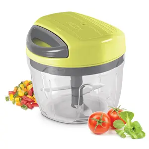 Milton Xpress Safe Chopper Big 610 ml Yellow | 3 Blades with Safety Cover for Effortlessly Chopping Vegetables and Fruits for Your Kitchen with Storage Lid | Onion | Chilly | Anti-Skid Bottom Grip