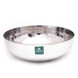 coconut Stainless Steel Hammered Taasla/Kadhai (Without Handle & Lid) Heavy 18 Guage - Diamater - 9.5 Inches