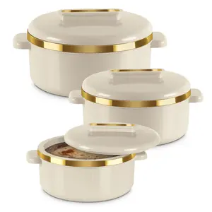 MILTON Curve Inner Stainless Steel Casserole Set of 3 (840 ml 1300 ml 1880 ml) Ivory | BPA Free | Food Grade | Easy to Carry | Easy to Store | Chapati | Roti | Curd Maker