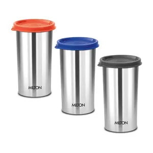 MILTON Stainless Steel Tumbler with Lid Set of 3 415 ml Each Assorted (Lid Color May Vary) | Office | Gym | Yoga | Home | Kitchen | Hiking | Treking | Travel Tumbler
