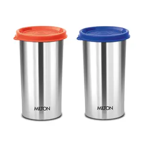 MILTON Stainless Steel Tumbler with Lid Set of 2 415 ml Each Assorted (Lid Color May Vary) | Office | Gym | Yoga | Home | Kitchen | Hiking | Treking | Travel Tumbler