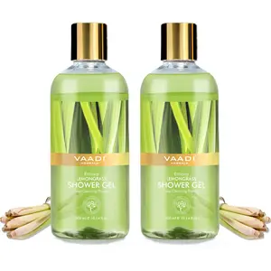 Vaadi Herbals Shower Gel - Sulfate-Free - Herbal Body Wash Both For Men And Women - 300 Ml (10.14 Fl Oz) - (Enticing Lemongrass) (2 Bottles)