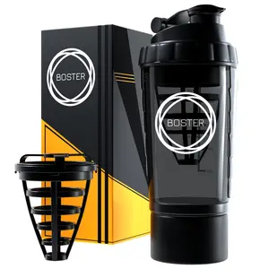 BOSTER RhinoX Gym Shaker 500 ML with Extra Compartment 100% Leakproof Ideal for Protein Preworkout and BCAAs BPA Free Material (Black)