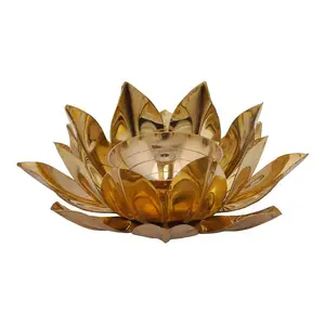 DreamKraft Brass Lotus Kuber Diya with Glass Base for Puja Home Decor Standard Gold