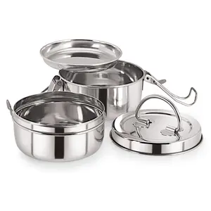 neelam Stainless Steel Two Compartment Tiffin Box with Lid 1000 ml Silver