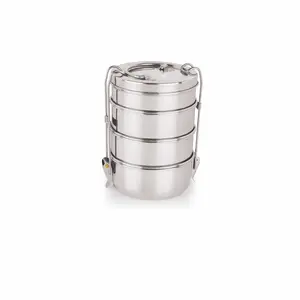 neelam Stainless Steel Four Compartment Tiffin Box with Lid Silver- 2100 ml