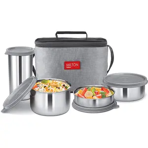 MILTON Delicious Combo Steel Insulated Tiffin, Set of 4, Grey