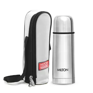 Milton Plain Lid 350 Thermosteel 24 Hours Hot and Cold Water Bottle 1 Piece 350 ml Silver | Leak Proof | Office Bottle | Gym Bottle | Home | Kitchen | Hiking | Trekking | Travel Bottle