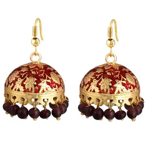 Spargz Women's Meenakari Jhumki Traditional Handcrafted Fashion Earrings And Red
