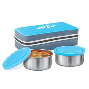 MILTON New Mini Lunch Insulated Tiffin Set of 2 (280 ml Each) with Jacket Cyan | Light Weight | Leak Proof | Easy to Carry