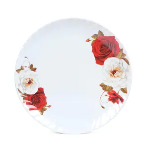 Golden Fish Marry-Gold Melamine Round Full Dinner Plates (Pack of 6 || 11 Inches || Floral Print) (M-FP-18-6)