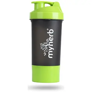 MYHERB BPA-Free 100% Leak Proof Guarantee Including Tornado Blender Gym Shaker Bottle - 500 ml /24oz- Green + Black Color