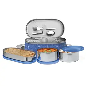 MILTON Corporate Lunch Stainless Steel Containers Set of 3 Blue