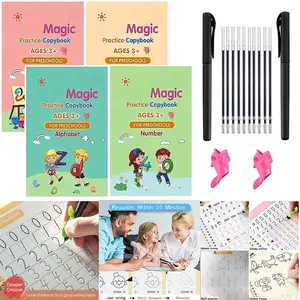 SHNMN Sank Magic Practice Copybook (4 Book + 10 Refill+ 1 Pen +1 Grip) Number Tracing Book for Preschoolers with Pen Magic Calligraphy Copybook Set Practical Reusable Writing Tool (Multy)