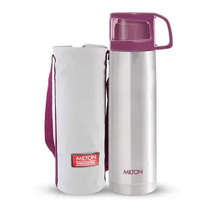 Milton Glassy 1000 Thermosteel 24 Hours Hot and Cold Water Bottle with Drinking Cup Lid 1 Litre Pink | Leak Proof | Office | Gym | Home | Kitchen | Hiking | Trekking | Travel