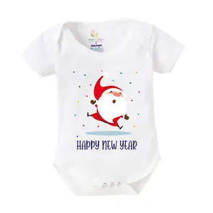 Christmas Vibes My First New Year Romper Clothes Baby New Year Bodysuits Newborn Outfit My 1st New Year Printed Romper with Envelop Neck Half Sleeve Unisex Onesies Infant Dress Santa On Happy New Year