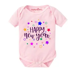 Christmas Vibes My First New Year Romper Clothes Baby New Year Bodysuits Newborn Outfit My 1st New Year Printed Romper with Envelop Neck Half Sleeve Unisex Onesies Infant Dress Happy New Year Star Group