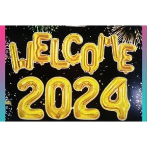 Christmas Vibes *Exclusive Welcome 2024" 16'Inches Golden FOIL for Happy New Year Celebration