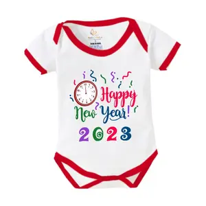 Christmas Vibes My First New Year Romper Clothes Baby New Year Bodysuits Newborn Outfit My 1st New Year Printed Romper with Envelop Neck Half Sleeve Unisex Onesies Infant Dress Happy New Year Clock Print
