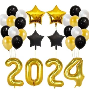 Christmas Vibes Happy New Year 2024 Foil Balloons Christmas Decorations For Home 2024 Xmas Eve Party Supplies Navidad Decor (Gold)
