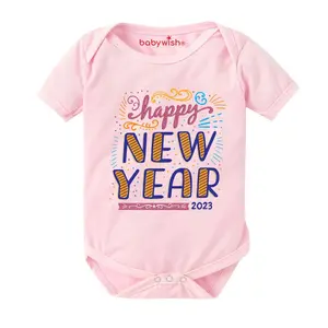 Christmas Vibes My First New Year Romper Clothes Newborn Outfit My 1st New Year Printed Romper with Envelop Neck Half Sleeve Unisex Onesies Infant Dress Happy New Year Crackers Rocket