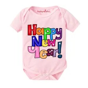 Christmas Vibes My First New Year Romper Clothes Baby New Year Bodysuits Newborn Outfit My 1st New Year Printed Romper with Envelop Neck Half Sleeve Unisex Onesies Infant Dress Wish You All Happy New Year